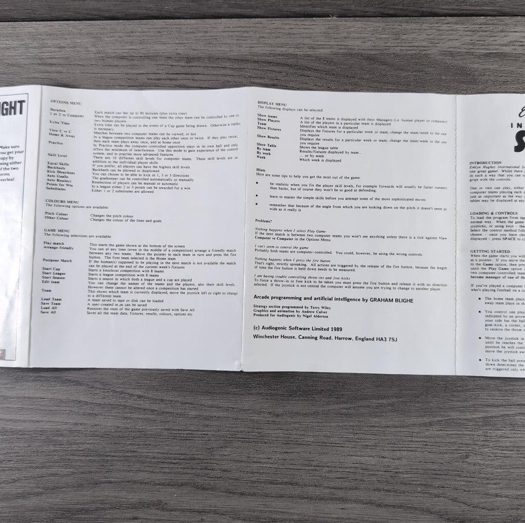 Emlyn Hughes International Soccer ZX Spectrum Game Tested & Working
