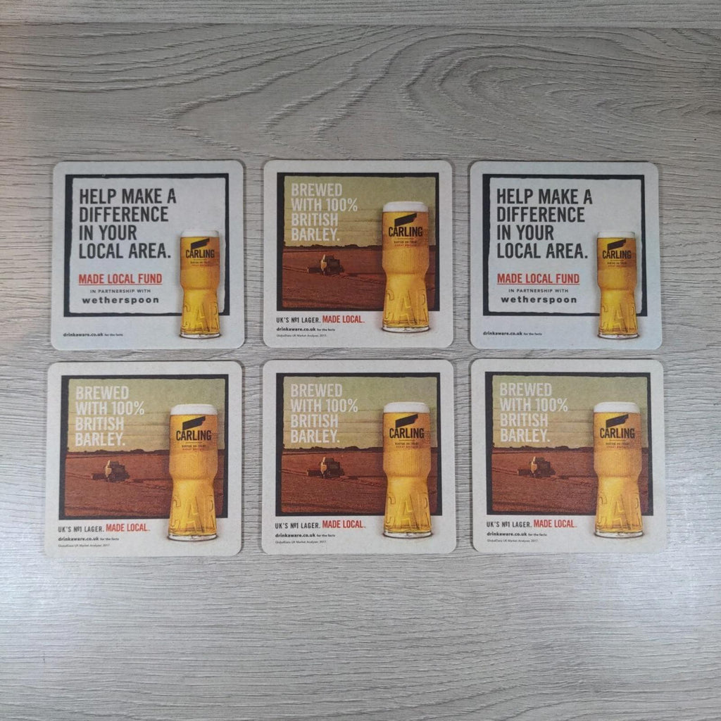 Carling 6 x Collectable Beer Mats Pub Bar Coaster Breweriana - Retrorama UK