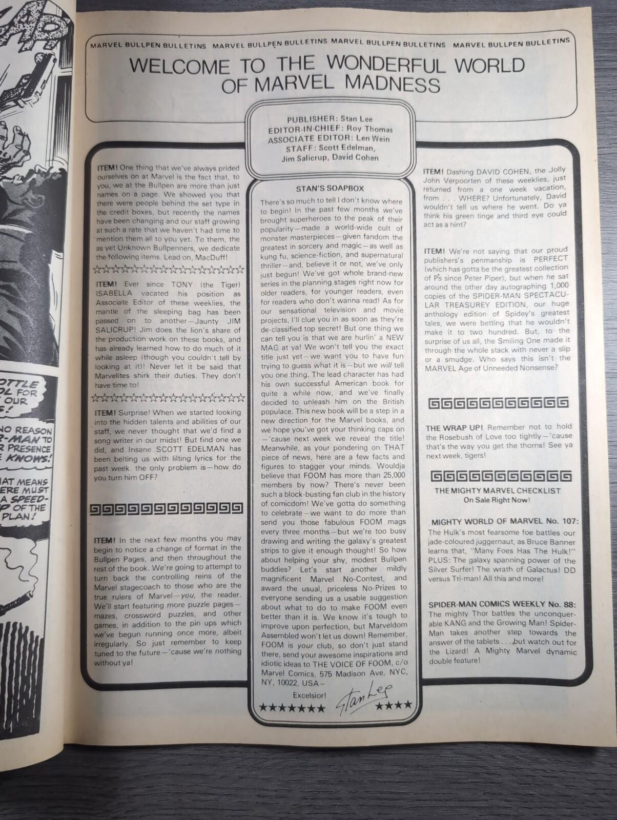 Spider-Man Comics Weekly No 88 Marvel Comics UK 19th October 1974 Vintage Comic