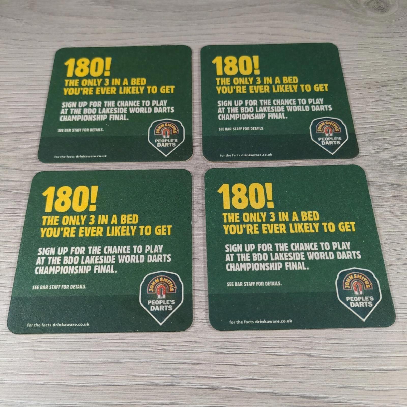 John Smiths 180! 4 x Vintage Beer Mats Pub Bar Coaster Breweriana - Retrorama UK