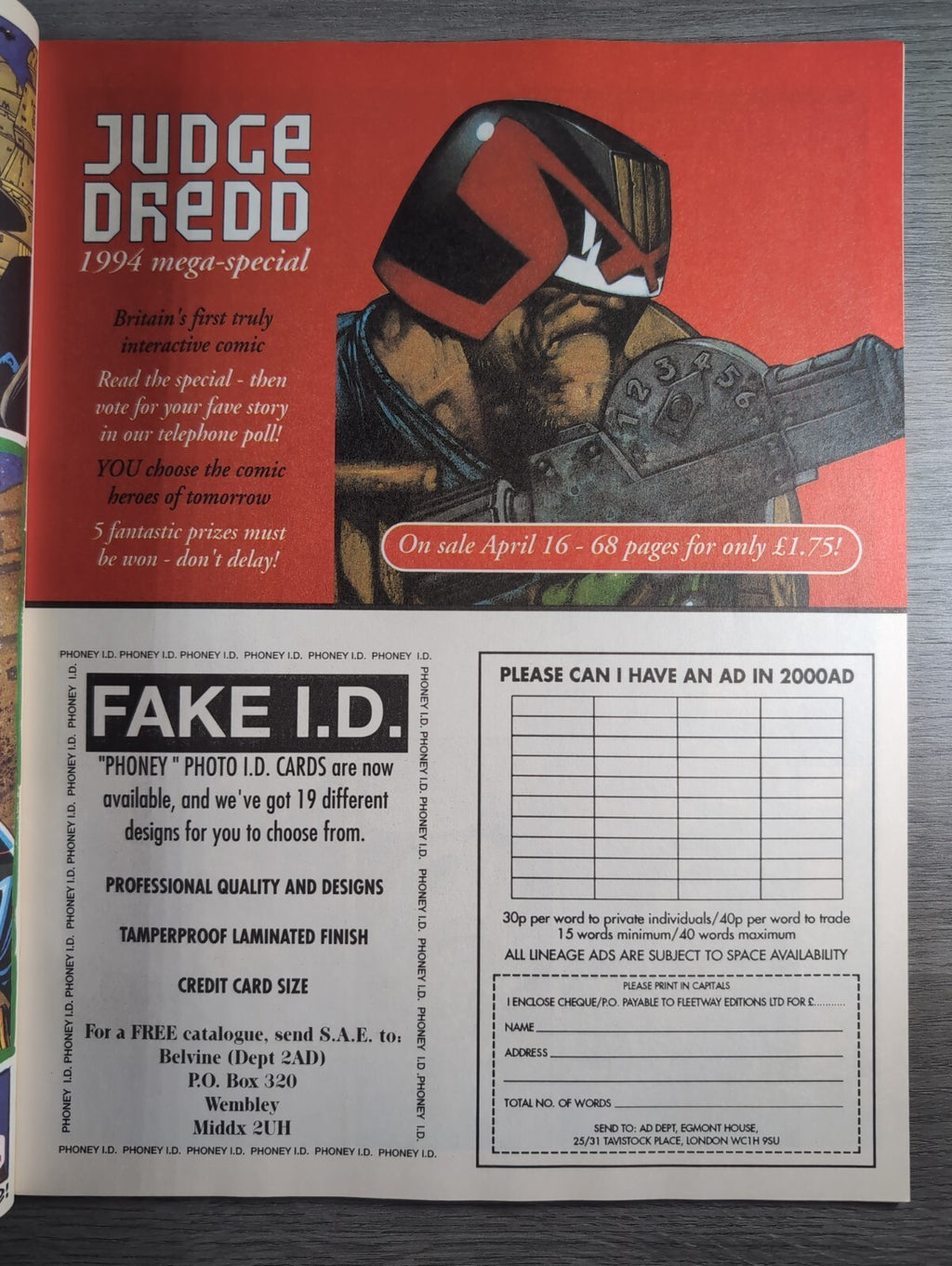 2000AD Prog 888 Featuring Judge Dredd Comic 20th May 1994 Vintage Retro Comic