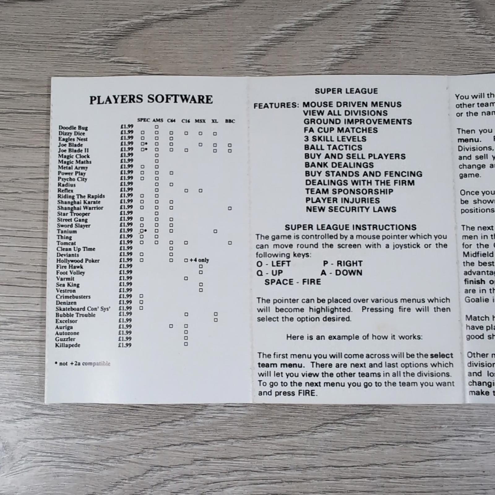 Super League ZX Spectrum Game Cassette Players Premier Tested & Working