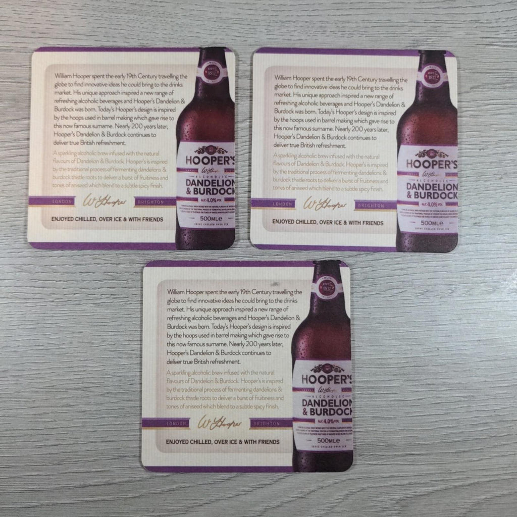 Hoopers Dandelion & Burdock 3 x Beer Mats Pub Bar Coaster Breweriana - Retrorama UK