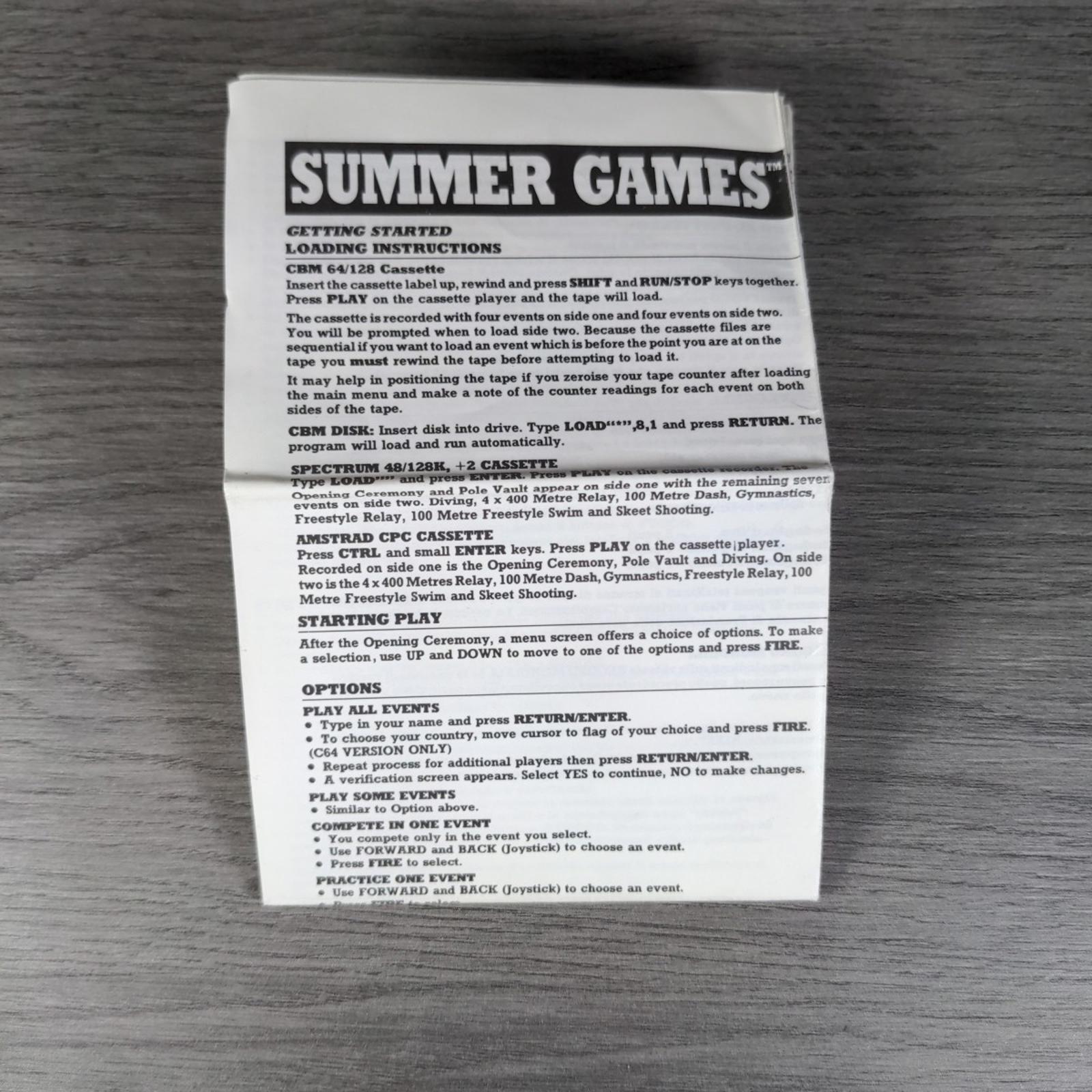 Summer Games  ZX Spectrum 48/128K Game Cassette Kixx Tested & Working