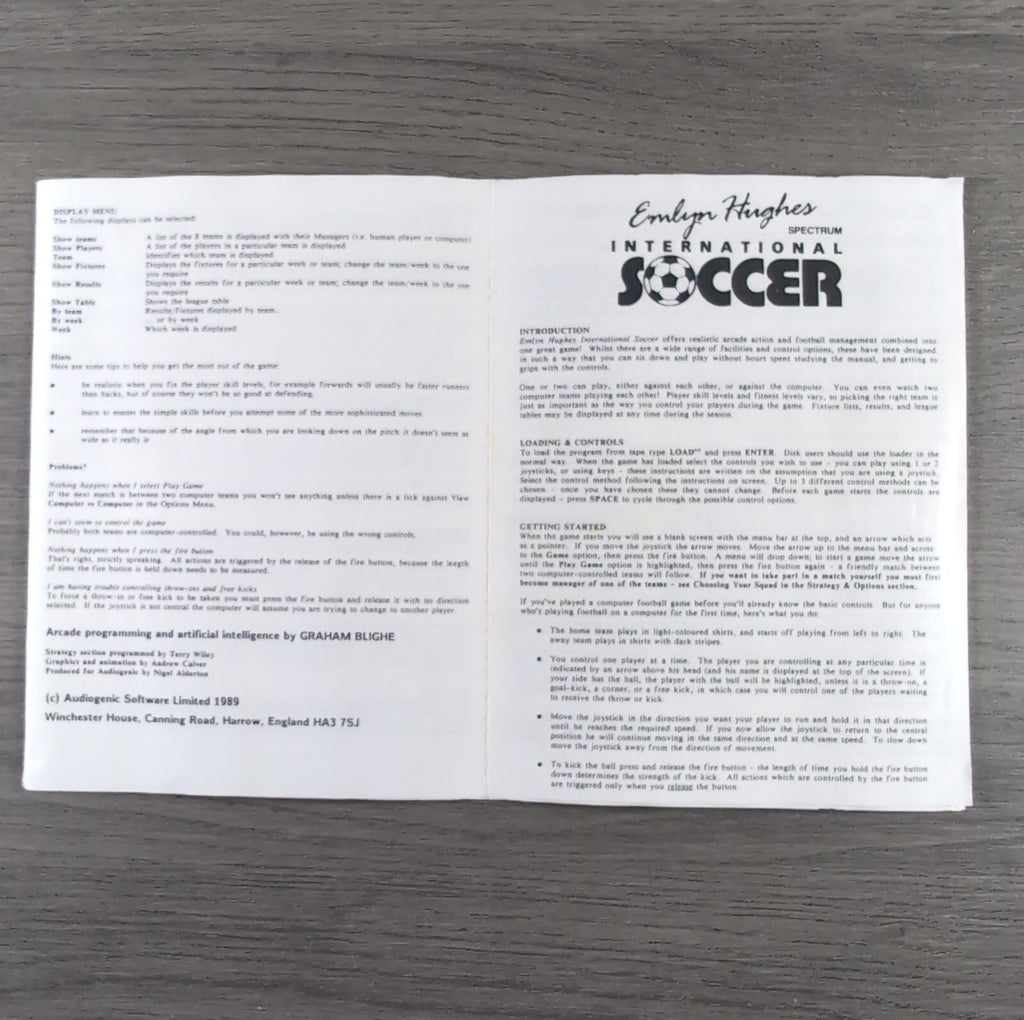 Emlyn Hughes International Soccer ZX Spectrum Game Tested & Working