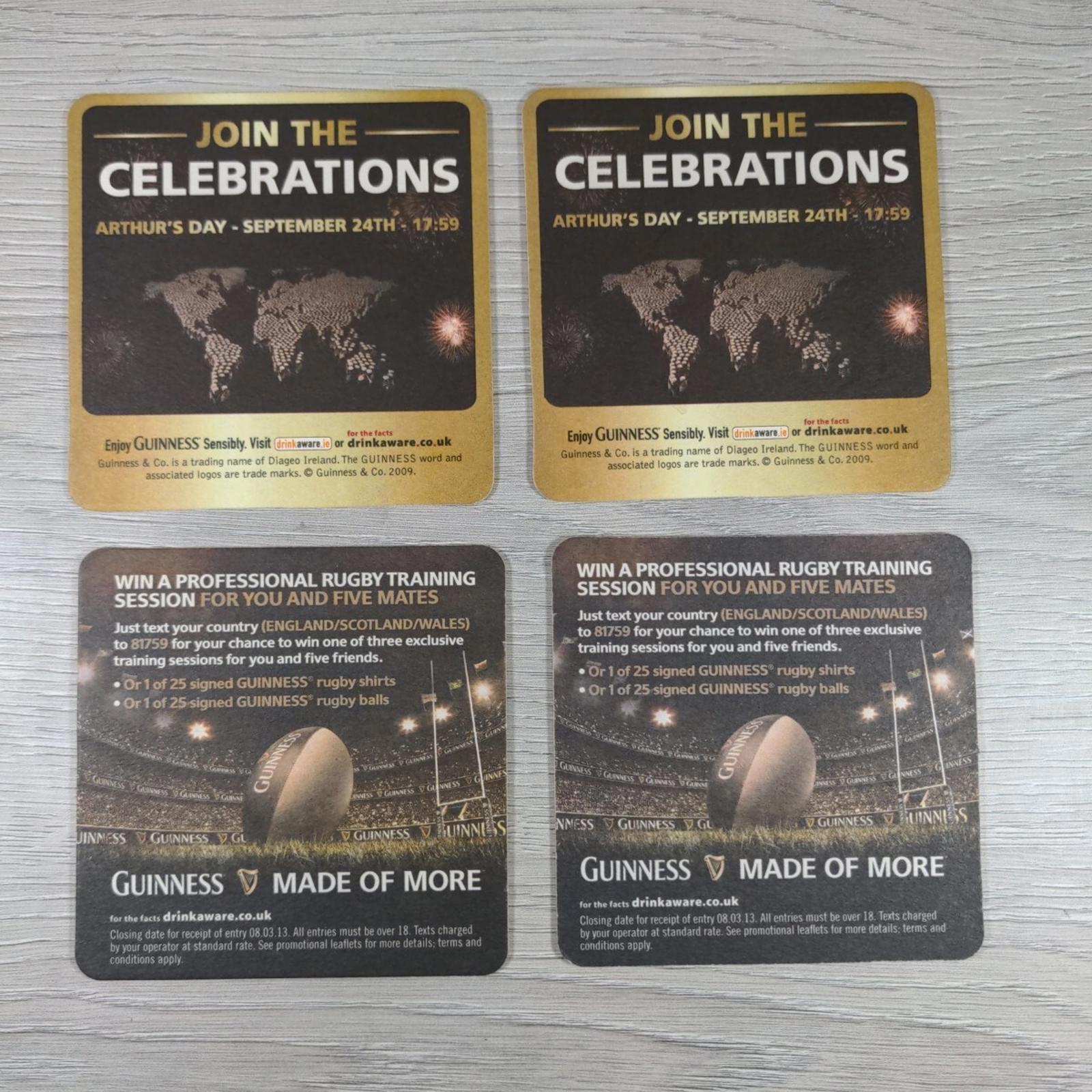 Guinness 4 x Vintage Beer Mats Pub Bar Coaster Breweriana - Man Cave - Retrorama UK