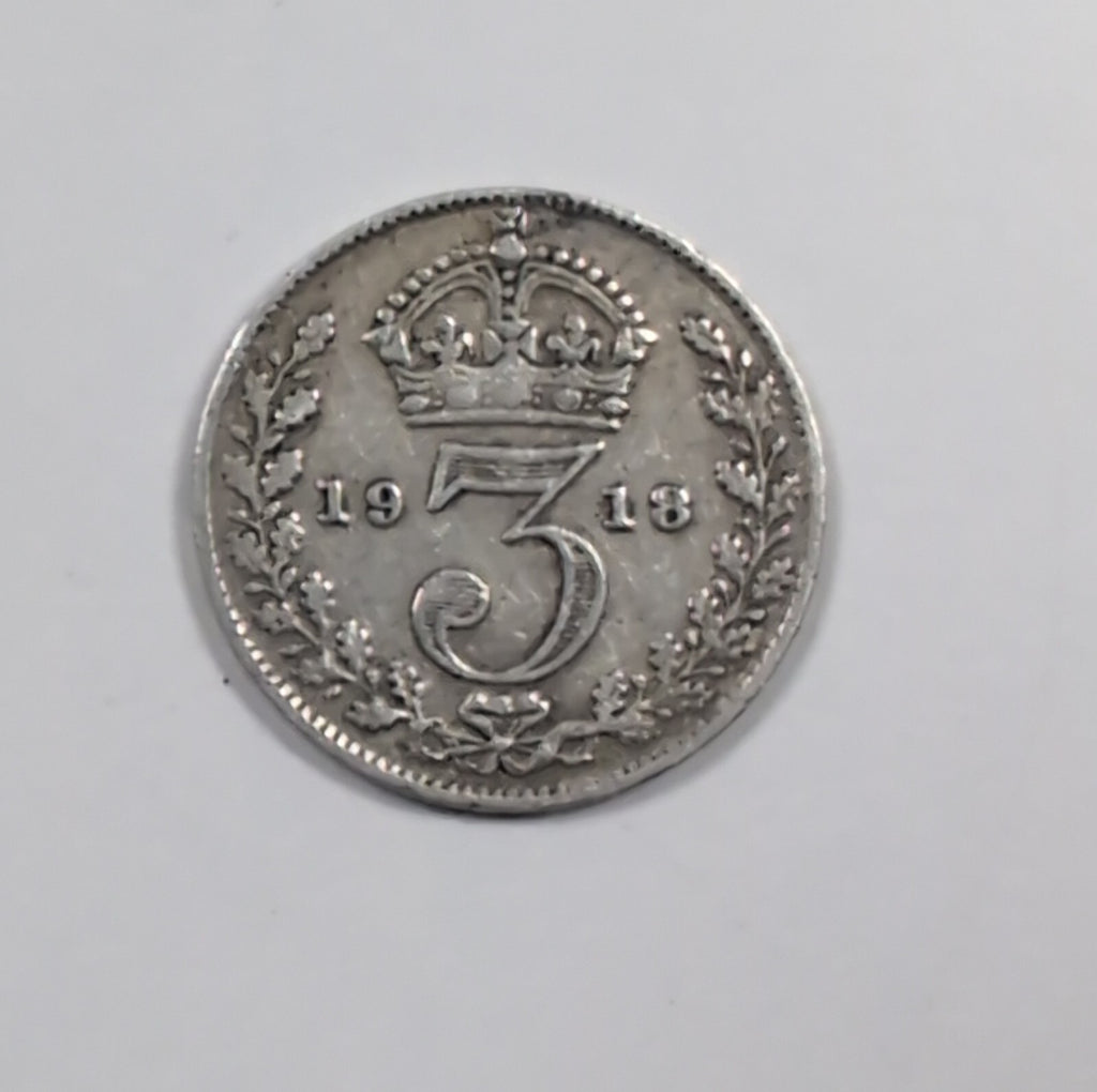 1918 George V Sterling Silver 3D Threepence Coin Good Condition
