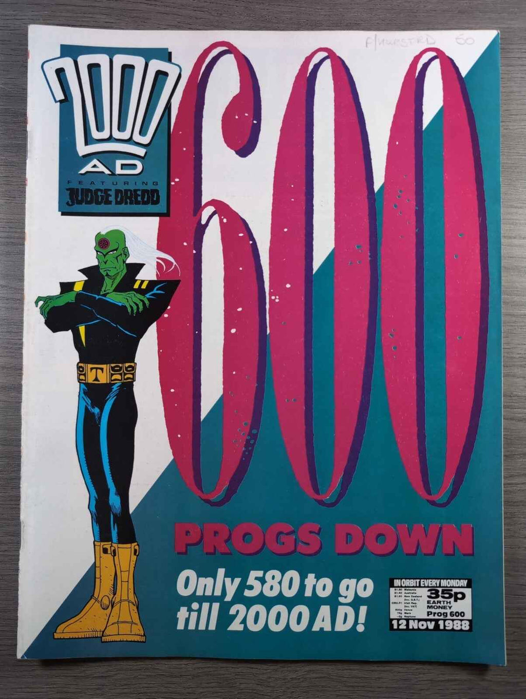 2000AD Prog 600 Featuring Judge Dread Comic 12th Nov 1988 Vintage Retro Comic