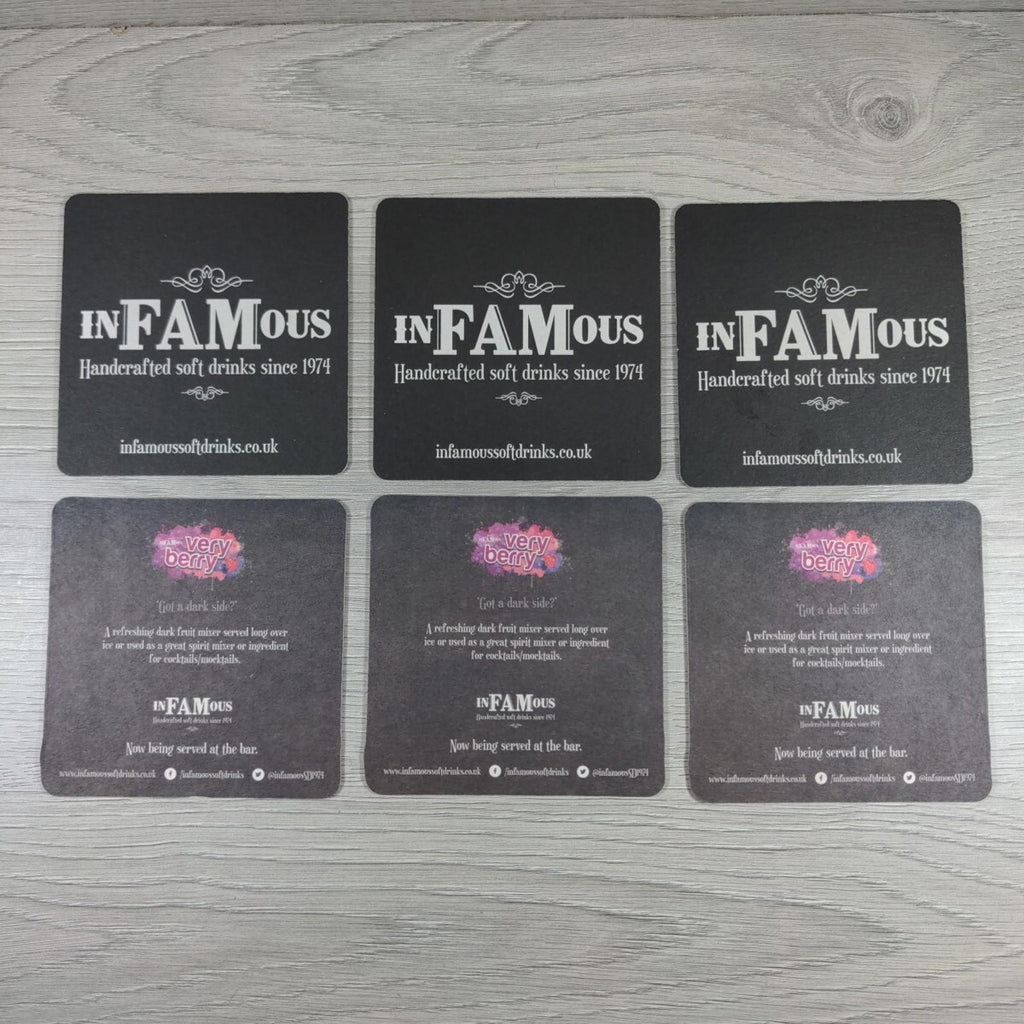 InFAMous 6 x Vintage Beer Mats Pub Bar Coaster Breweriana - Retrorama UK
