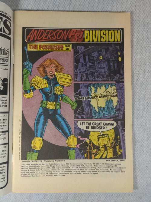2000AD Presents Judge Anderson #9 December 1986 Quality Comics - Retrorama UK