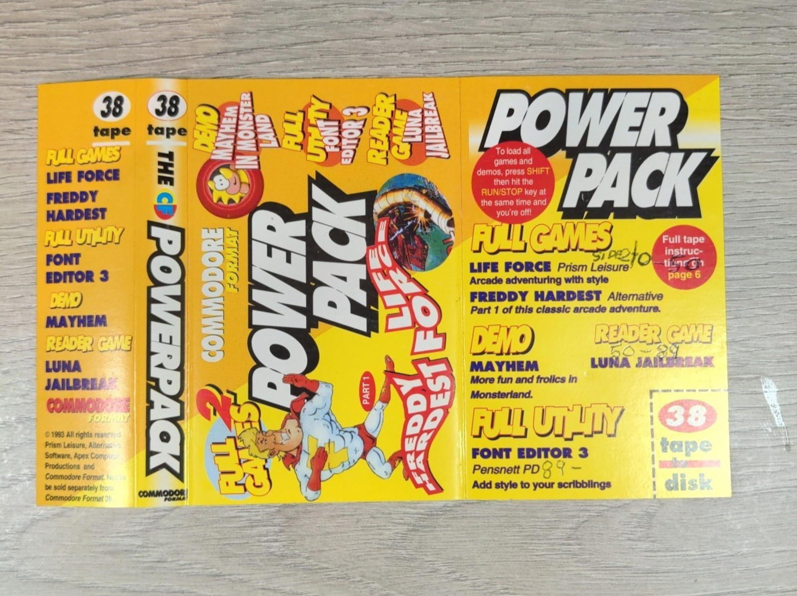 The CF Power Pack Tape 38 Commodore 64 C64 Video Game Cassette Tested & Working