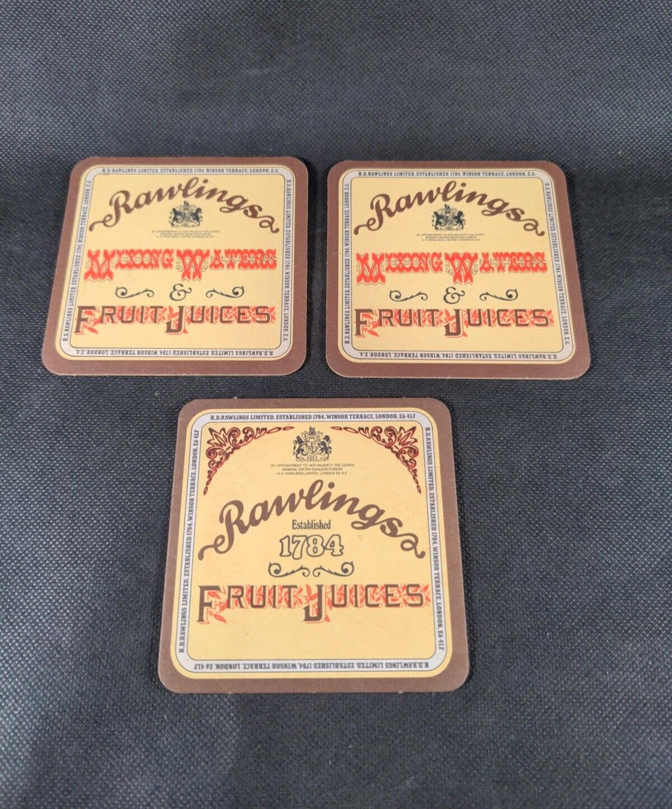 3 Vintage Beer Mats Rawlings Fruit Jucies