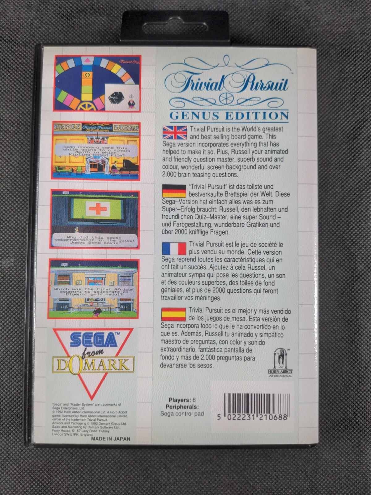 Trivial Pursuit  Genus Edition Sega Master System Domark Very Good Condition