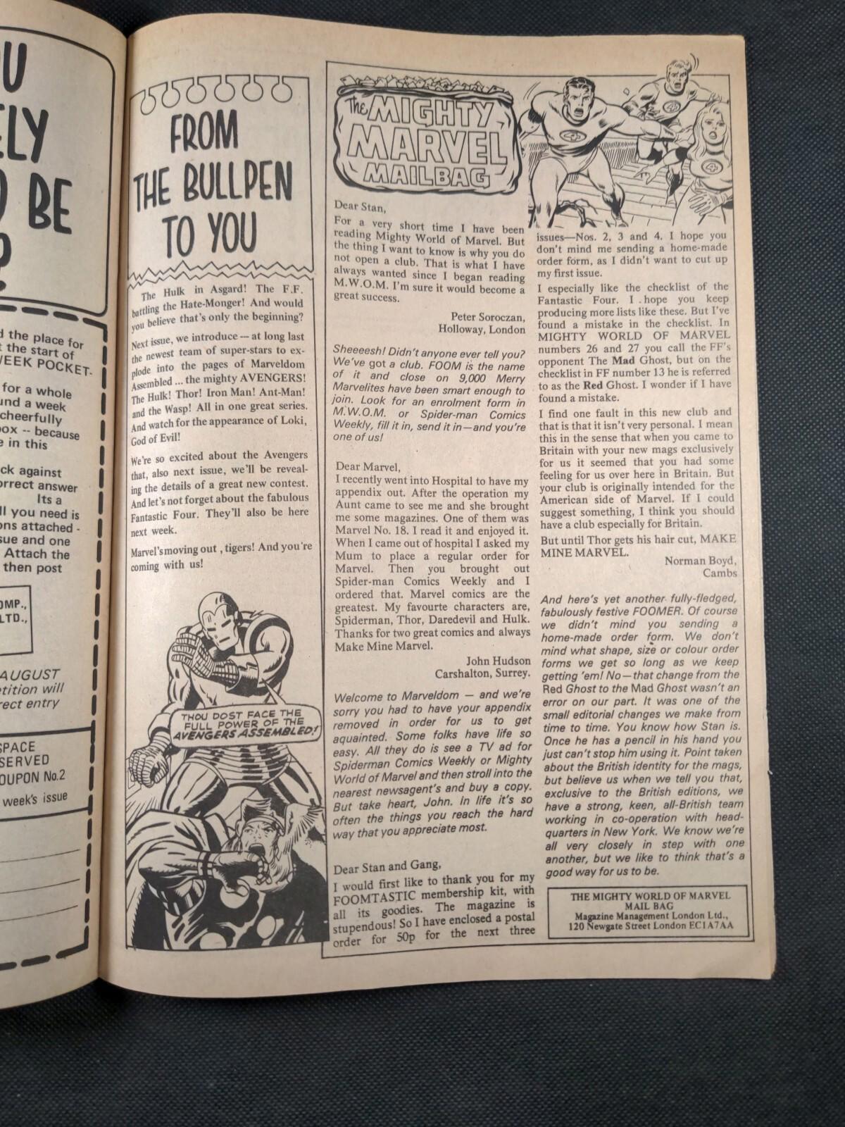 Mighty World of Marvel Issue No 45 August 1973 Marvel UK Vintage Comic - Retrorama UK