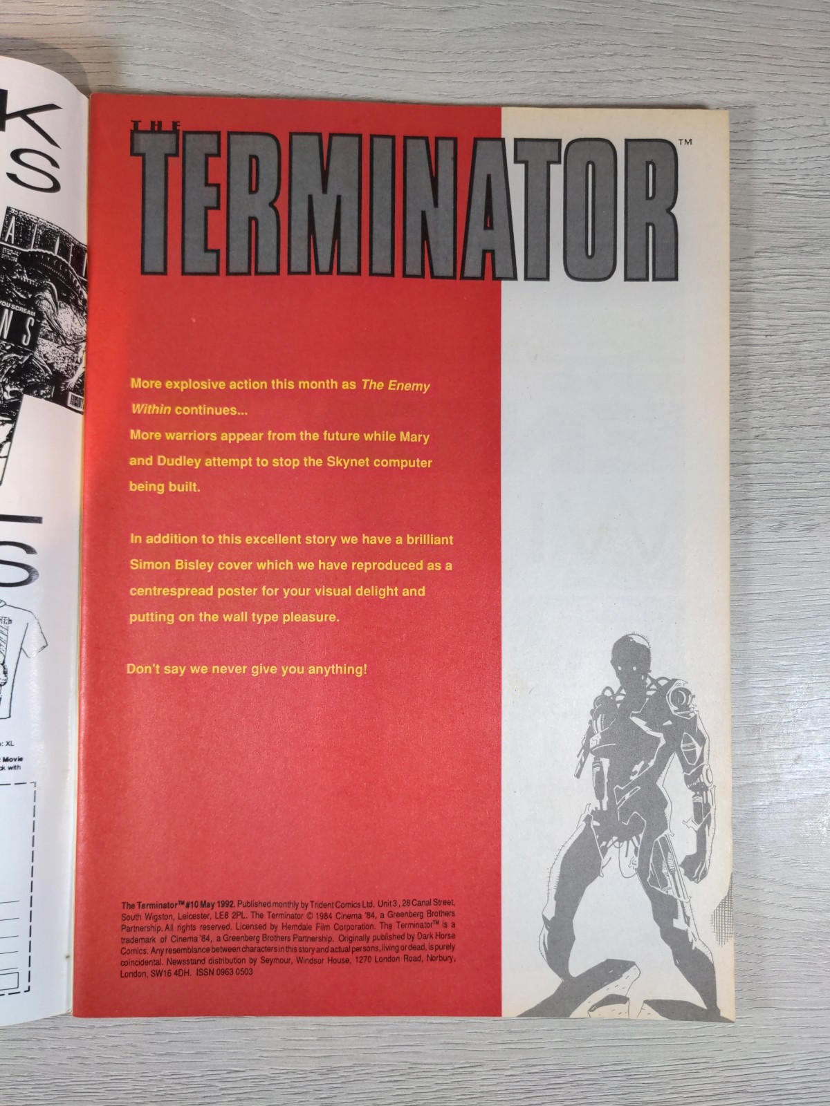 The Terminator Comic Issue 10 May 1992 Trident Comics Vintage - Retrorama UK