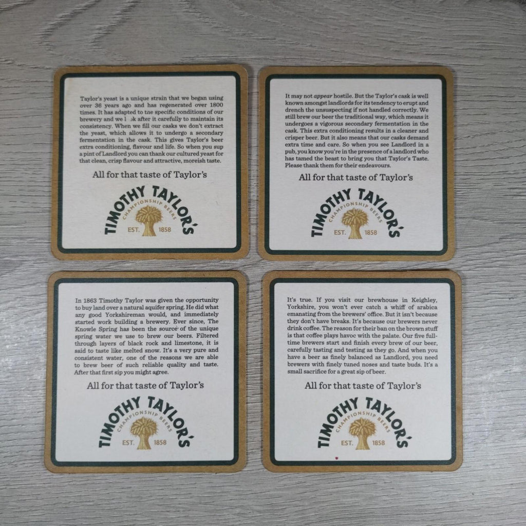 Timothy Taylors  4 x Vintage Beer Mats Pub Bar Coaster Breweriana - Retrorama UK
