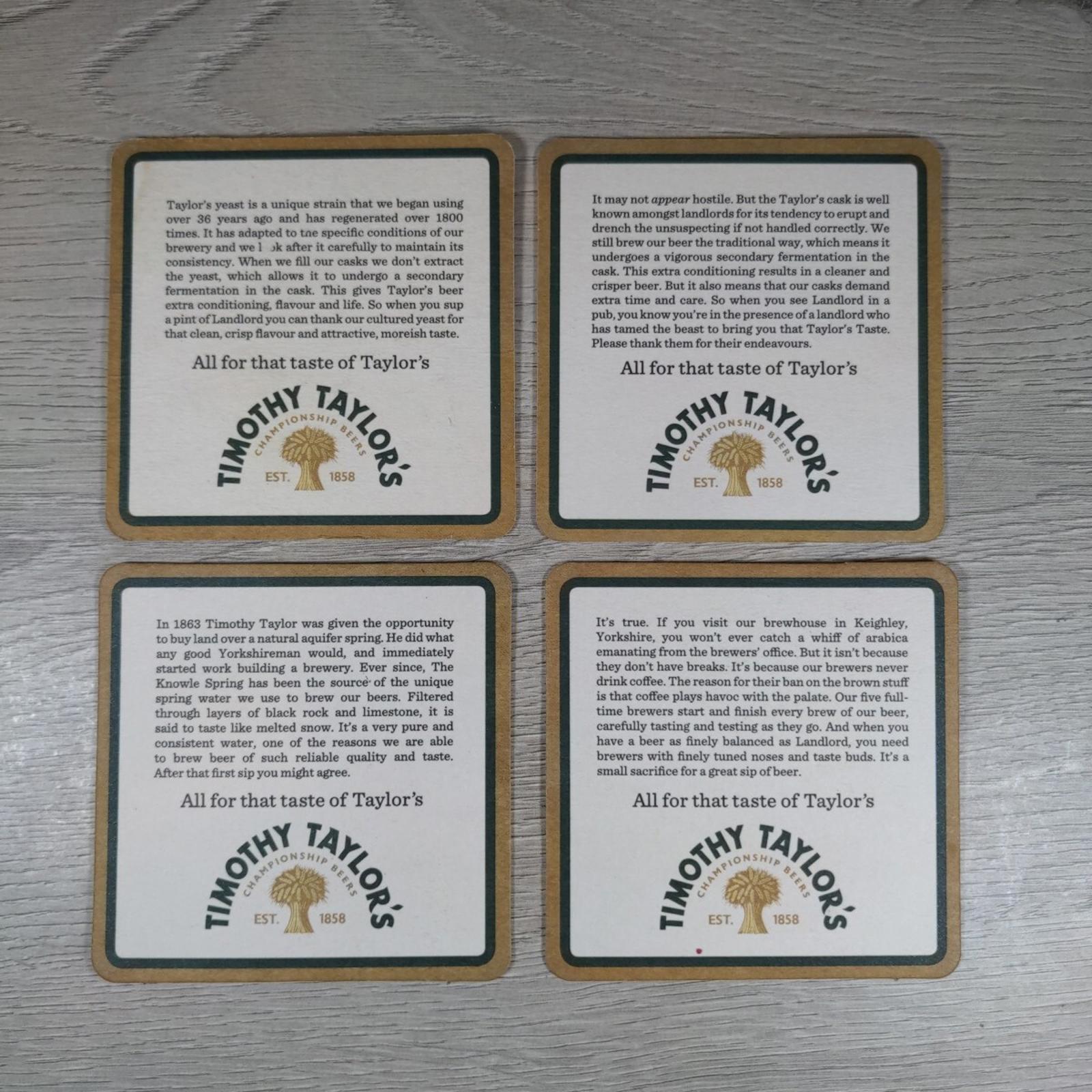 Timothy Taylors  4 x Vintage Beer Mats Pub Bar Coaster Breweriana - Retrorama UK