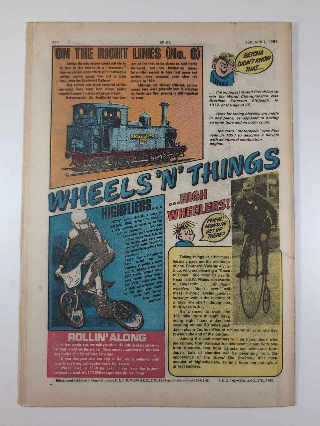 Spike Comic Issue No. 13 April 16th 1983 D.C Thomson Vintage Retro Comic