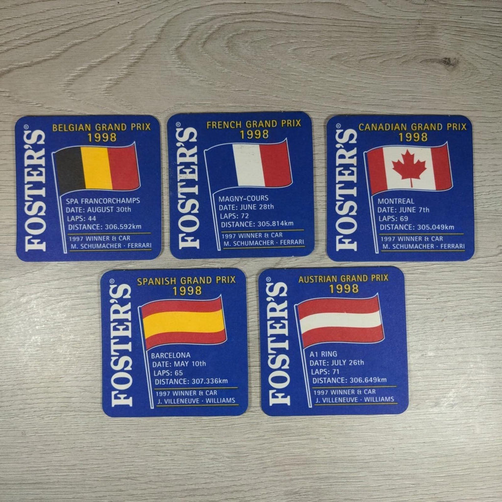 Fosters 5 x Grand Prix Vintage Beer Mats Pub Bar Coaster Breweriana - Retrorama UK