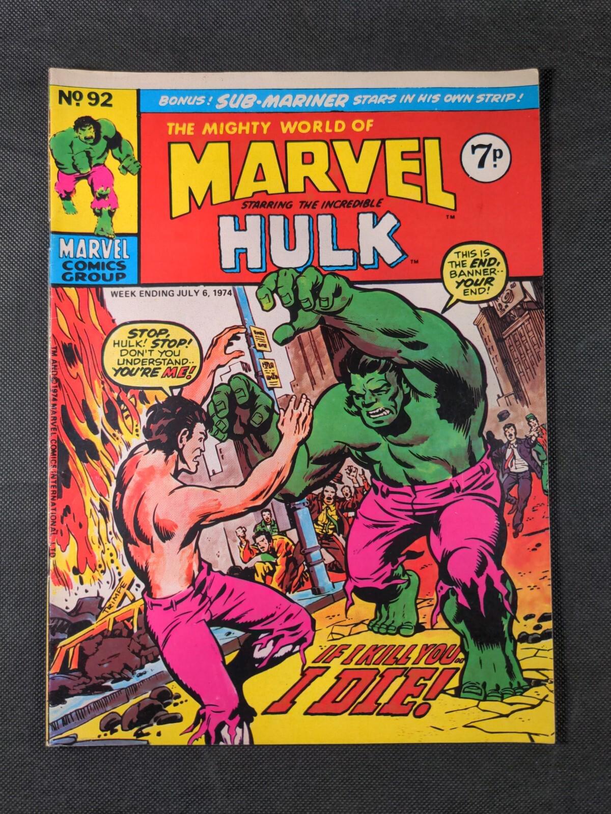 Mighty World of Marvel Issue No 92 July 1974 Marvel UK Vintage Comic - Retrorama UK