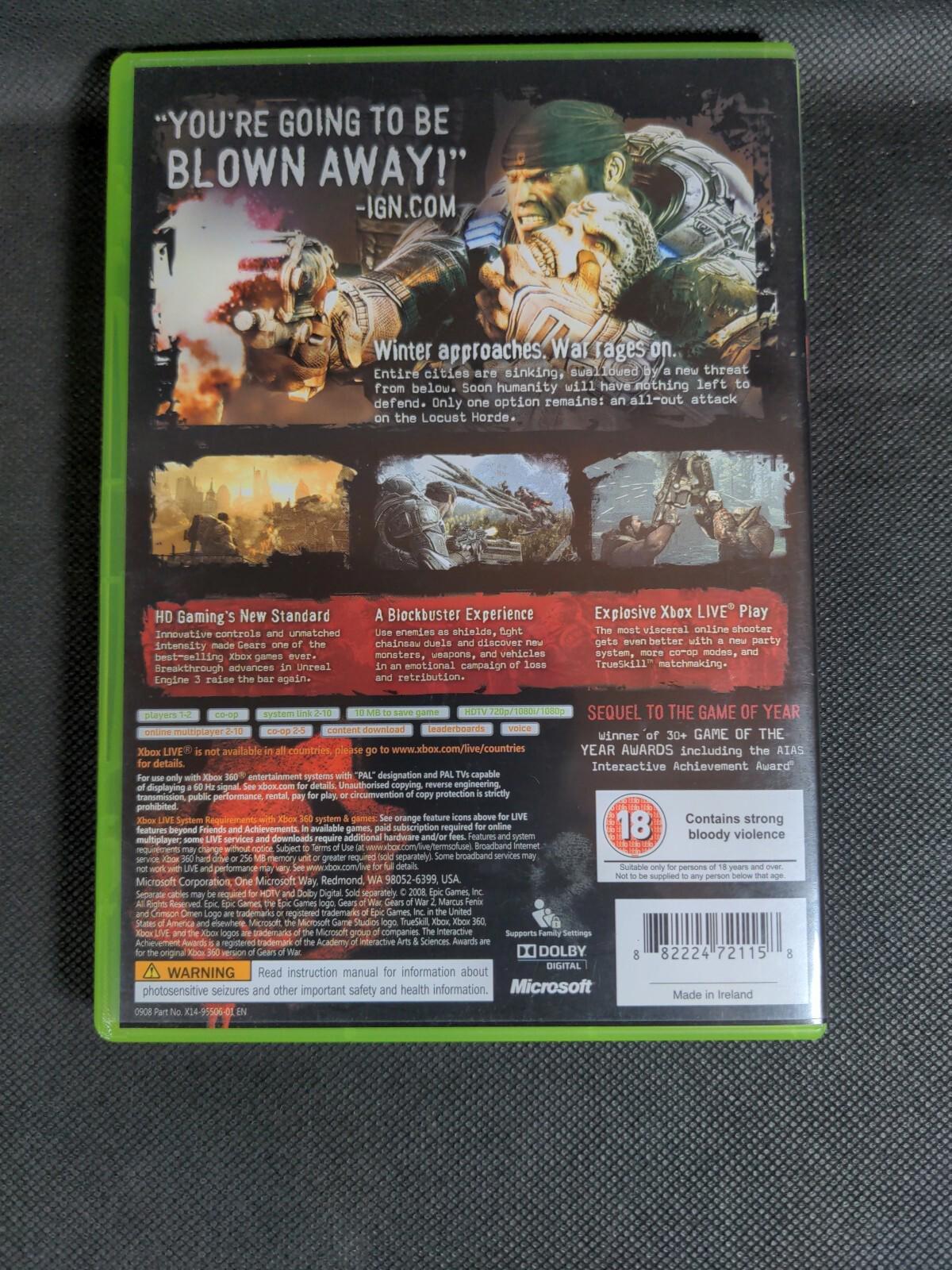 Gears Of War 2 Microsoft Xbox 360 Game + Manual Tested & Working VGC