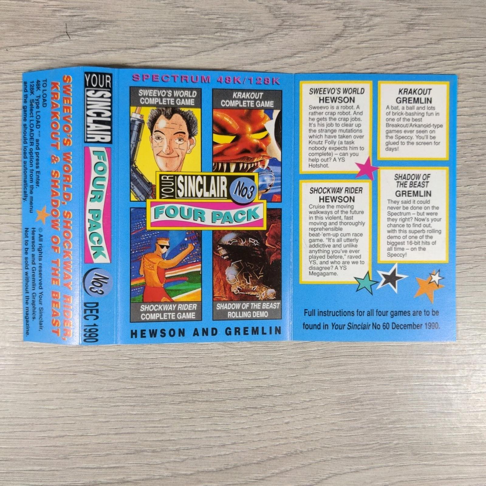 Your Sinclair Four Pack No3 Dec 1990 ZX Spectrum Game Cassette Tested & Working