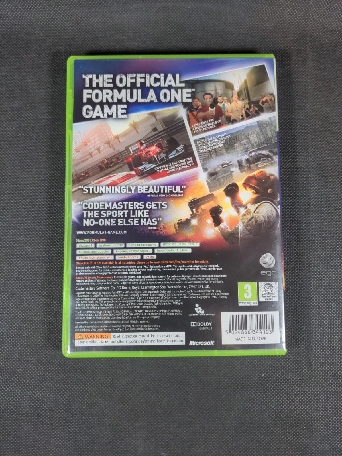 F1 2010 Formula 1 Xbox 360 Game + Manual Tested & Working