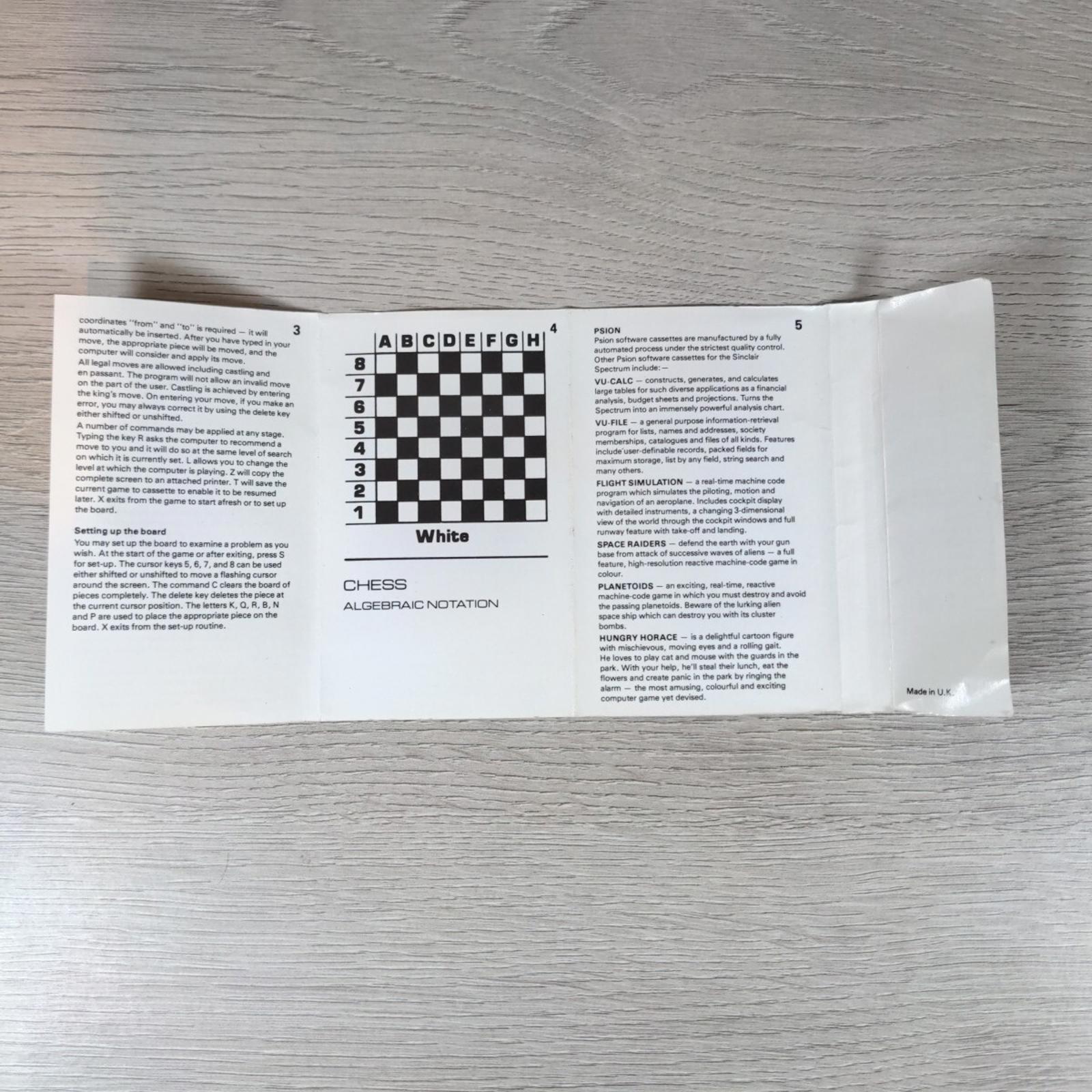 Chess ZX Spectrum 48K Video Game Cassette Tested & Working