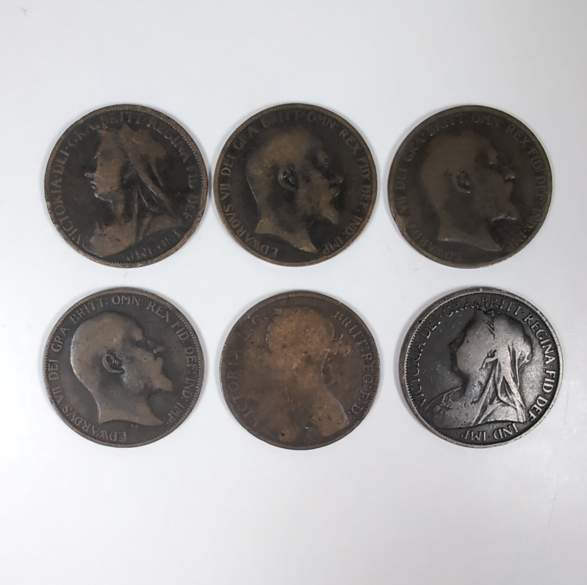 6 x Victorian/Edwardian One Penny 1D Coins 1886, 1896, 1900, 1902 x 2, 1903