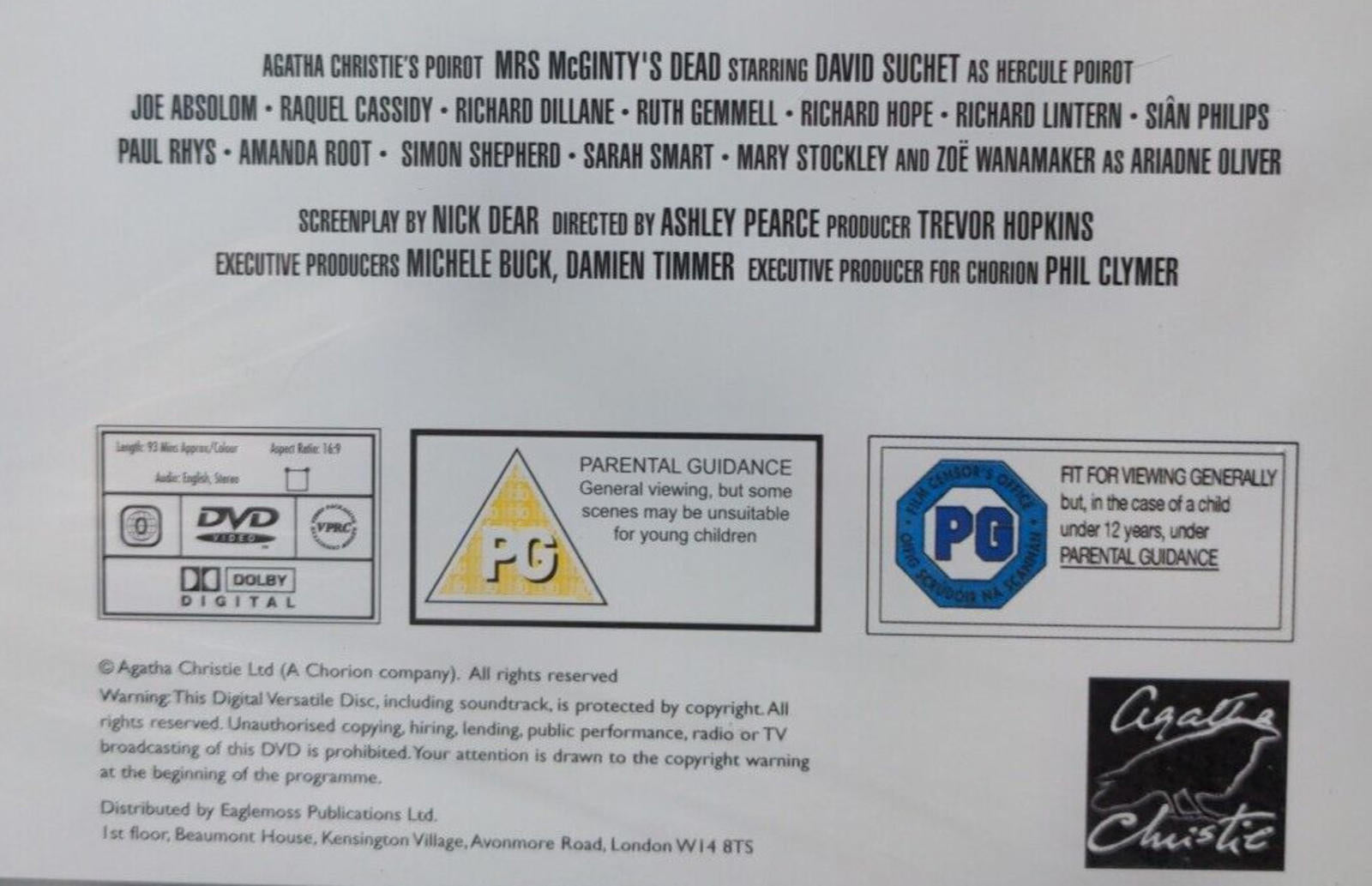 Agatha Christie The Film Collection DVD Mrs McGintys Dead Hercule Poirot - New