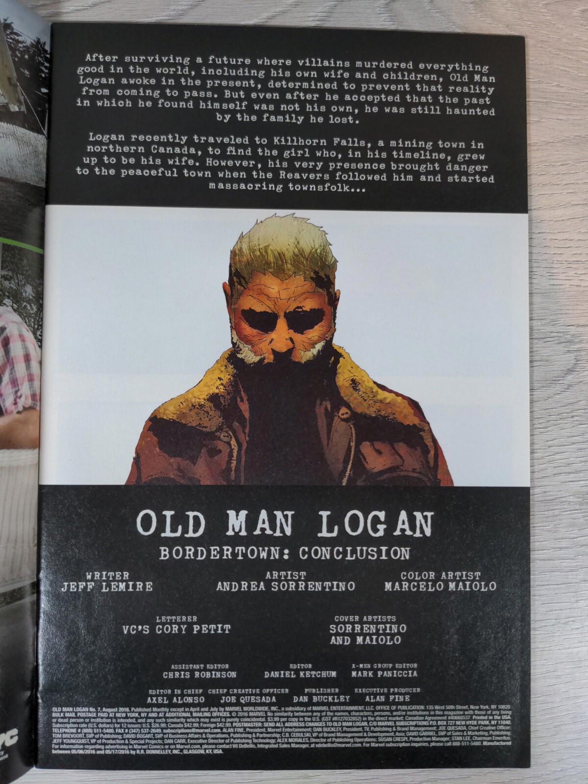 Marvel Comics Old Man Logan Issue No 7 2016 Lemire-Sorrentino-Maiolo