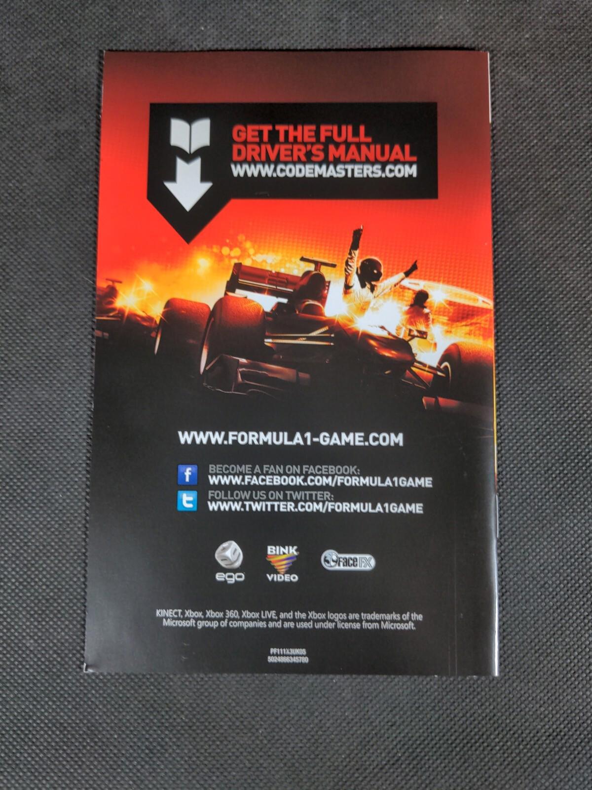 F1 2011 Formula 1 Xbox 360 Game + Manual Tested & Working