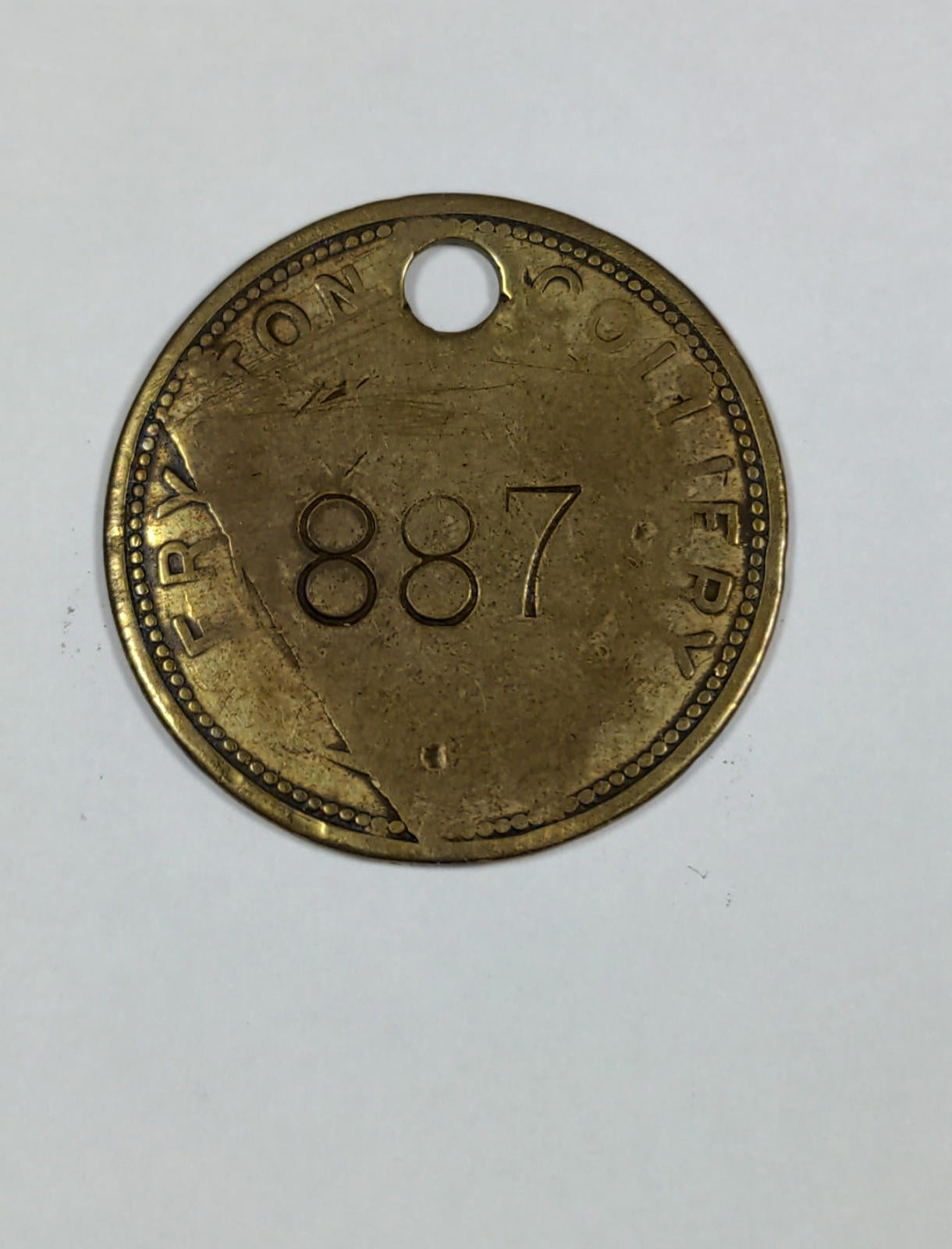 Fryston Colliery No 887 Brass Miners Pit Check Token Mining Memorabilia