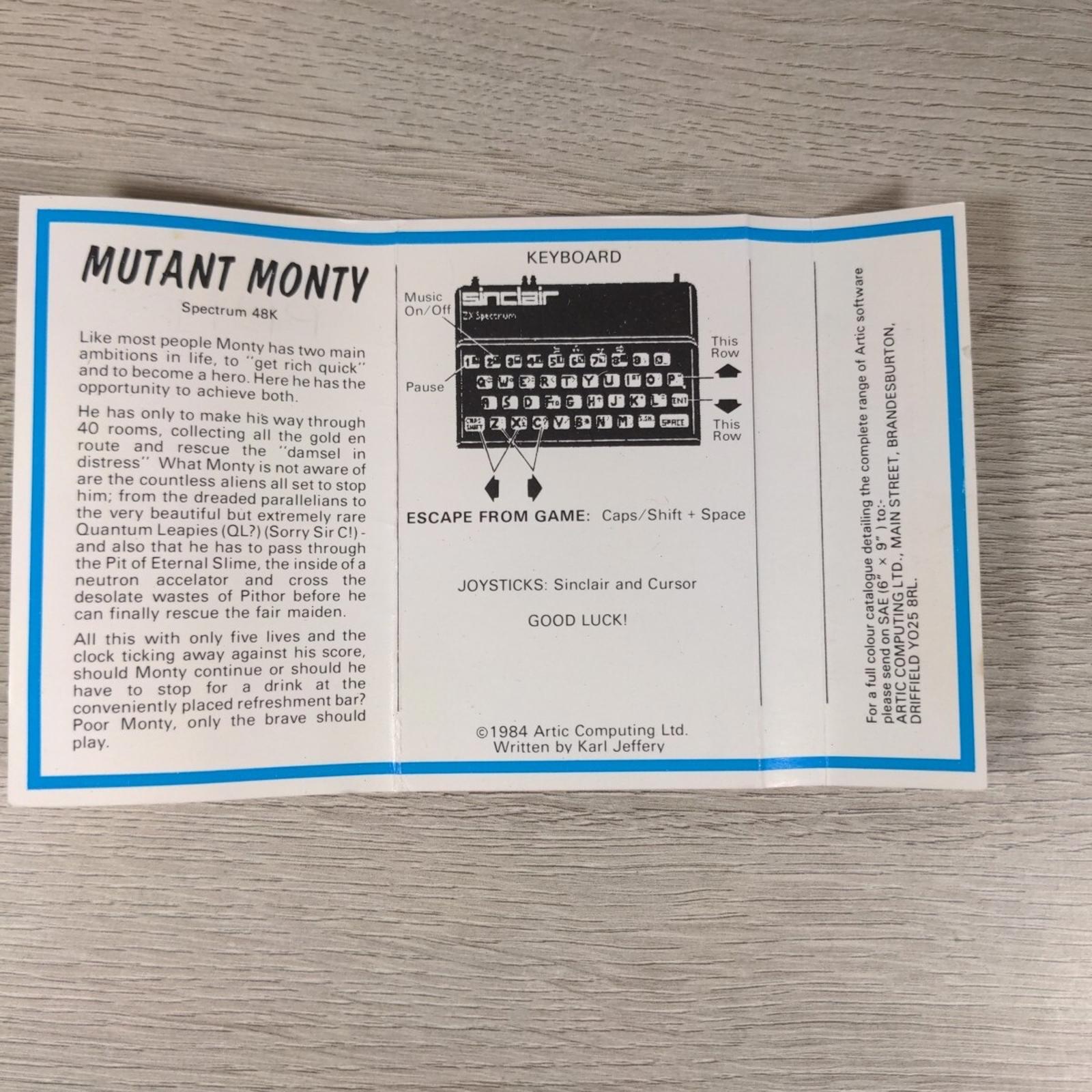 Mutant Monty ZX Spectrum 48K Game Cassette Tested & Working